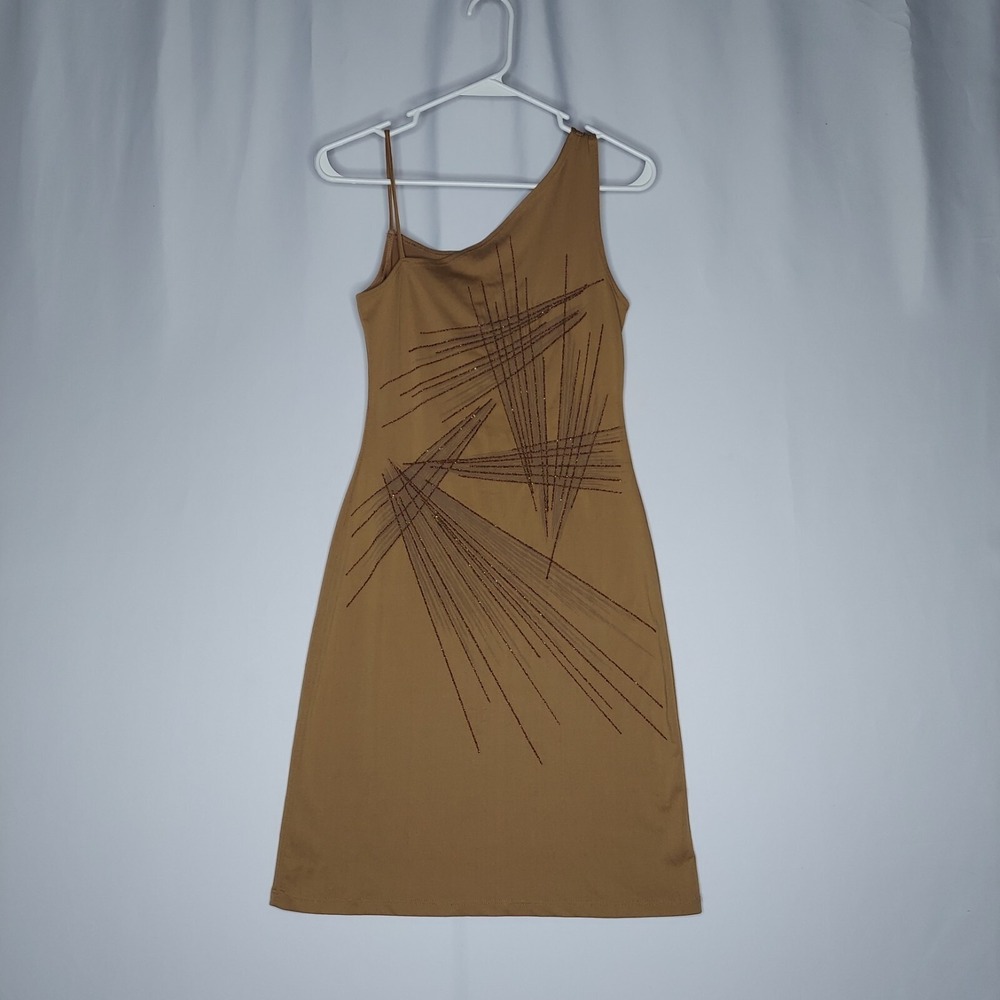Charlotte Russe Asymmetric Dress Jr Medium Brown Beaded Grunge Forest Fairy